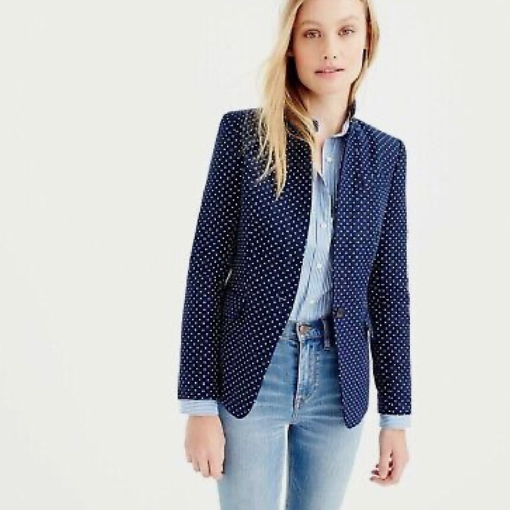 J. Crew Regent Blazer Navy Blue White Polka Dots Size 00